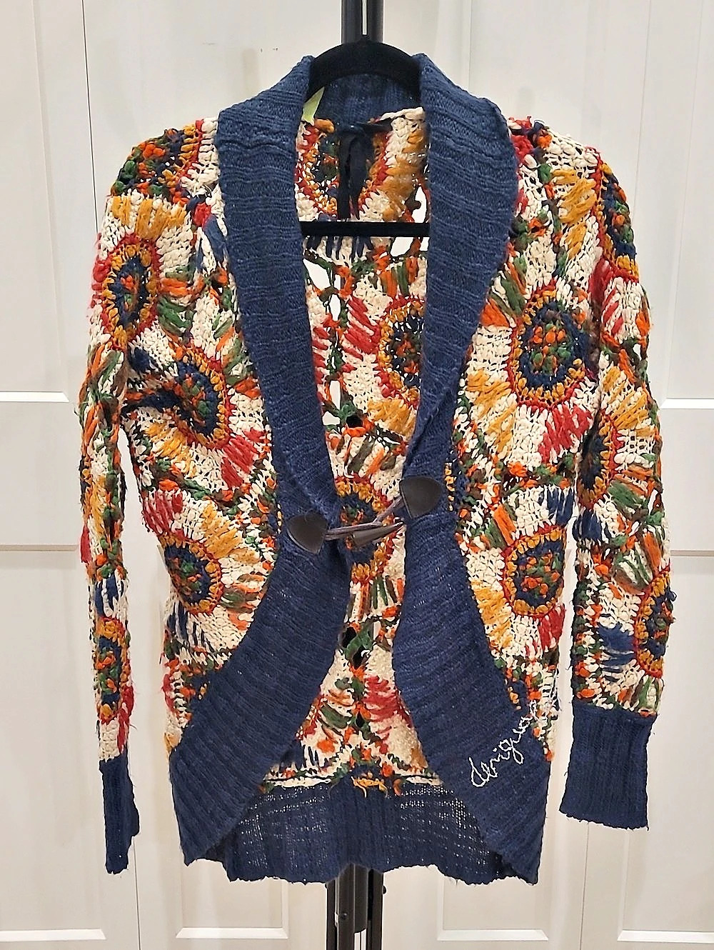 Desigual Arezzo Floral Knit Cardigan in Multicolor & Blue Like New